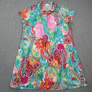 Ivy Road Paisley Dress Gold Zipper Collared Colorful Women's 1X Short Sleeve